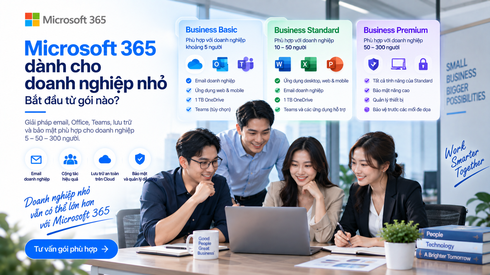 Microsoft 365 dành cho doanh nghiệp nhỏ: Bắt đầu từ gói nào?